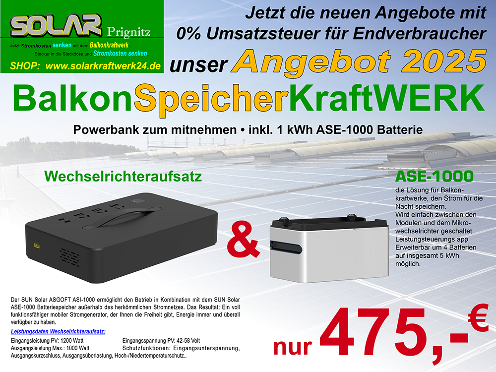 BalkonSpeicherKraftWERK 1.620 Watt (4x 405 Watt Module) & 1,2 kWh Stromspeicher mit Holmiles HM-600