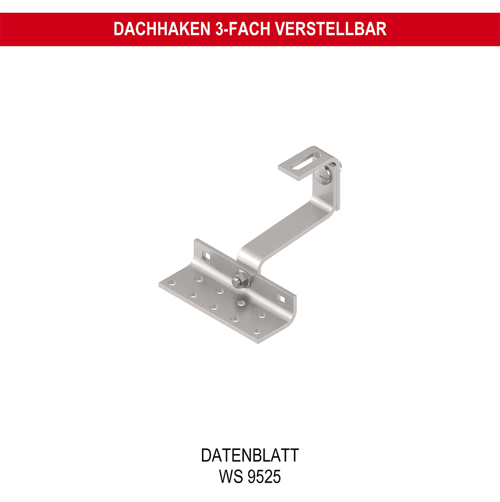 3-fach verstellbare Dachhacken für 32mm Lattung aus Edelstahl